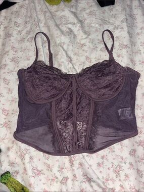 Sheer Lace Underwire Bustier Crop Top — Plum